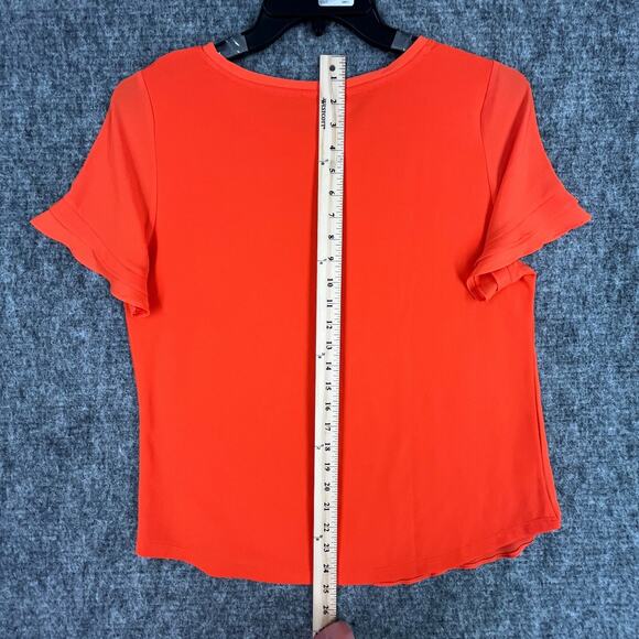 Ann Taylor Shirt Womens Medium Orange Short Sleeve Oversized Drapey Flowey - Picture 7 of 8